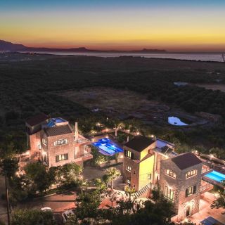 Evening aspect of the villa from drone